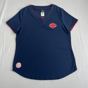 Harley-Davidson Shirt Women's XL Motorcycles Blue V-neck Sequin Baseball‎